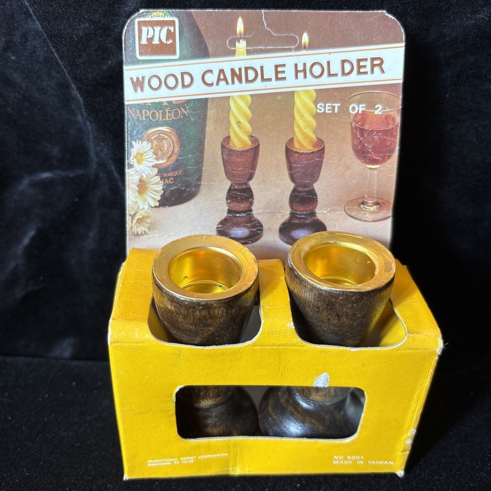 New‎ NOS Wooden Candle Holders Set of 2